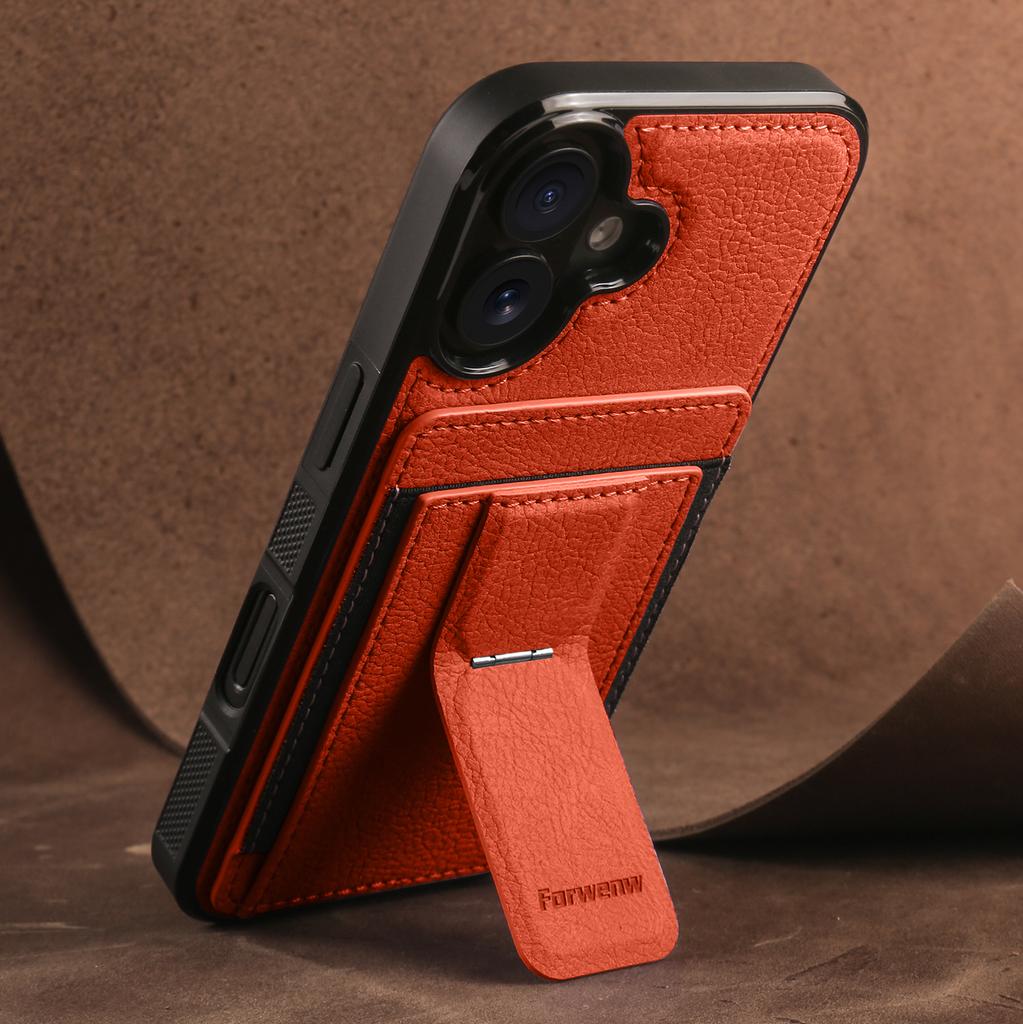 Luxury Business Magnetic Cards Solt Leather Phone Case for iPhone 17 Pro Max 16 Plus 15 14 13 12 11 Invisible Bracket Cover