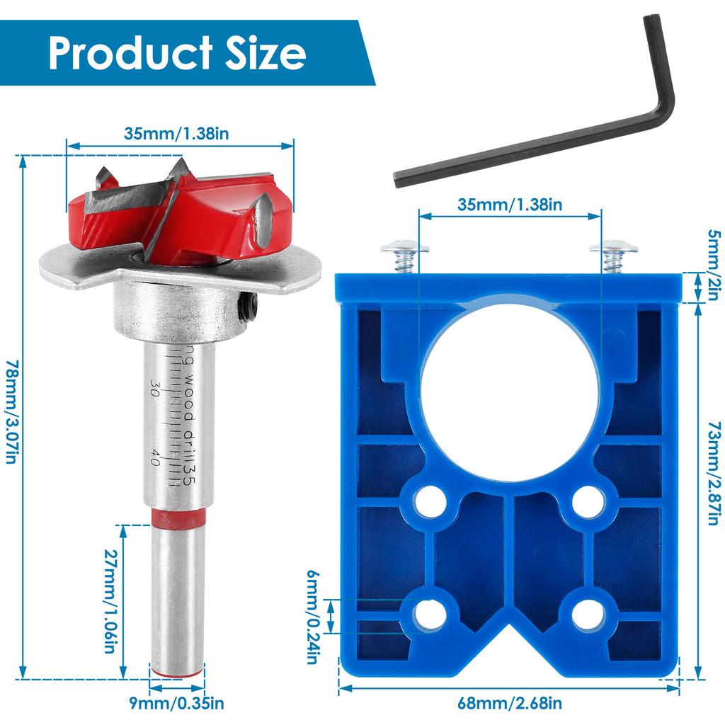 35mm Concealed Hinge Jig Kit, Woodworking Tool Drill Bits Door Boring Hole Router Jig With Detachable Depth Limiting Baffle