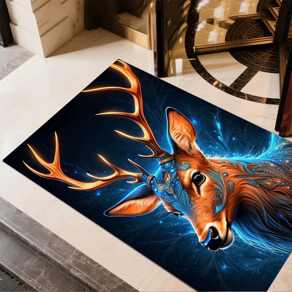 Floral Deer Rug Home Carpet Non Slip Office Decor Gift Living Room Bedroom