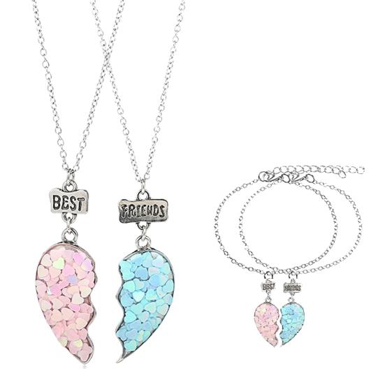 2Pcs Couple Necklaces Sequin Stitching Heart Broken Jewelry Shiny All Match Necklaces Bracelets Jewelry Gifts