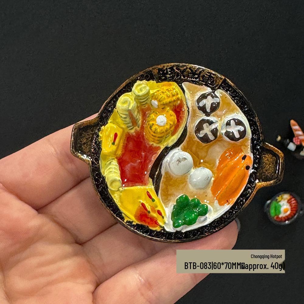 3D Chinese Style Food Magnet: Lobster & Noodles Hot Pot with Mantis Shrimp Sticker