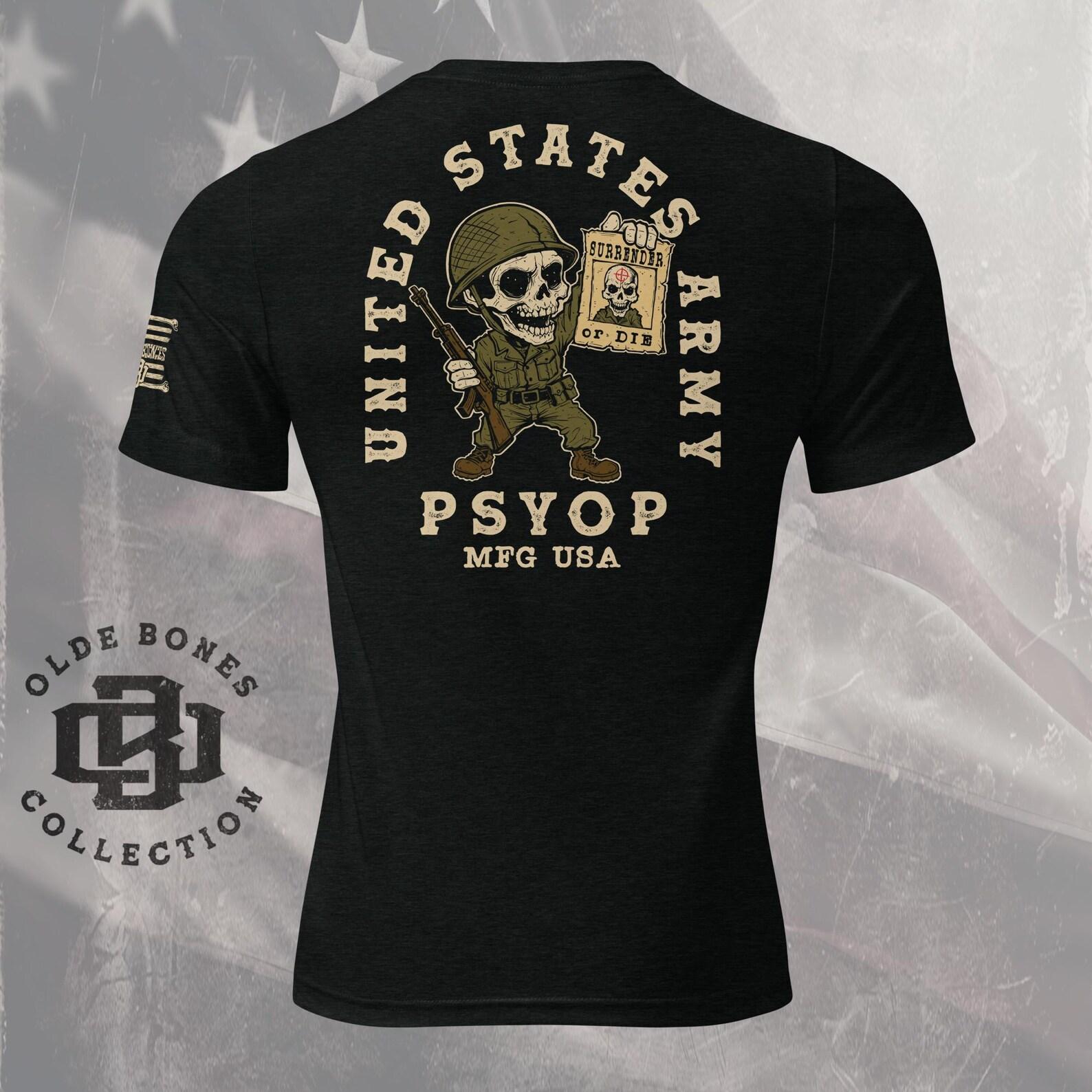 Army Psyop Skull Soldier T-Shirt, Military Veteran Tee XL