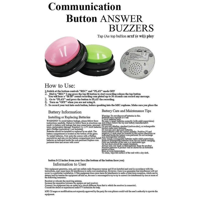 Recordable Talking Button 30 Seconds Voice Recording Button Pet Speech Training Buzzers