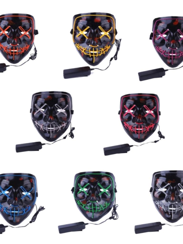 Black Ghost LED Sound-Control Mask - Luminous V Shape Halloween Prop