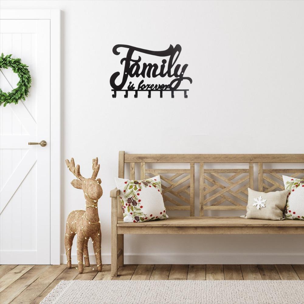 1pc Black Metal Wall Mounted Key Holder - Decorative Home Rack with Hooks, Stylish Iron Art for Keys and Coats