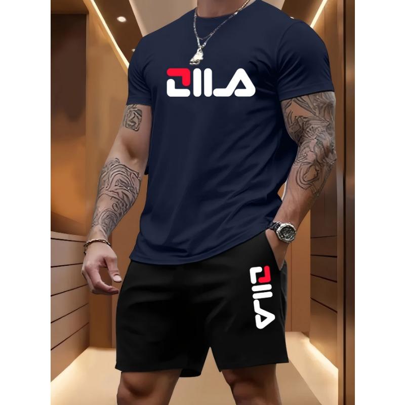 Herren Sommer Strand Sportanzug Lässig Outdoor Basketball Sport Bequem Zweiteiliges Set mit Modischem Lockerem T-Shirt und Shorts
