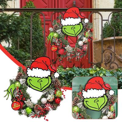 Weihnachtssimulations-Dekorationskranz, grünes Troublemaker-Weihnachtsbild, Fenster und Tür, hängende Party-Requisiten
