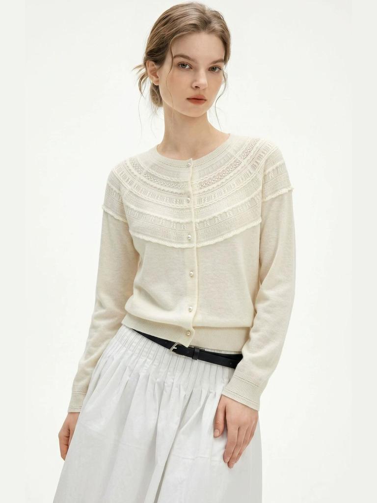 Women's Retro Wool Lace Knit Sweater: Long Sleeve, Loose Fit, Versatile Autumn Top