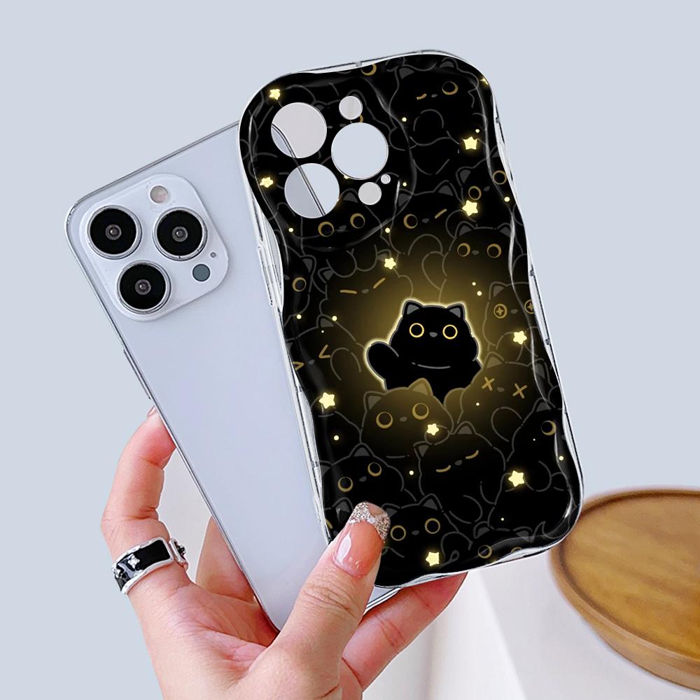 For iPhone 16 15 14 13 12 Pro Max Samsung S24 Ultra S23 S22 Plus Redmi Note 13 Pro Black Animals Cream Texture Soft Silicone Cover Phone Case