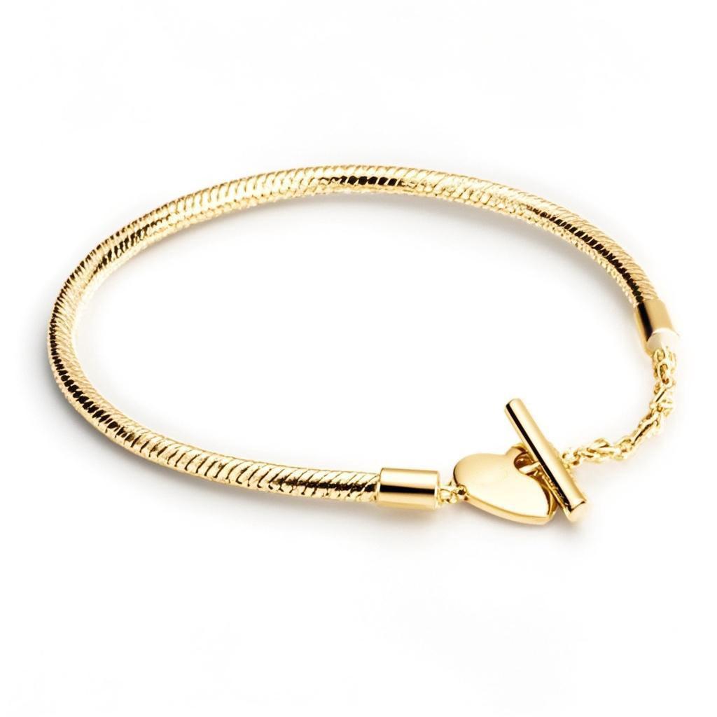 925 Silver Original 17-21CM Pearl Heart-Shaped Hard Ring Square Buckle Round Bracelet Fit for DIY Mini Birthday Jewelry Gifts