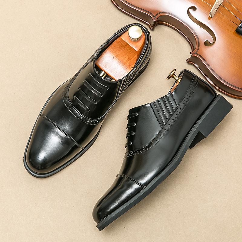 Fashion Luxury Men Business Formal Shoes Black Yellow PU Lace Up Business Fashion Brand Derby Shoes Banquet Shoes Size 38-46 Men Shoes