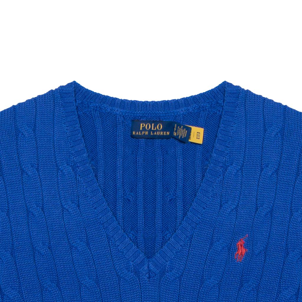 Polo Ralph Lauren Solid Color Cable Knit V-Neck Sweater Women sweater Royal-Blue 211891641-006