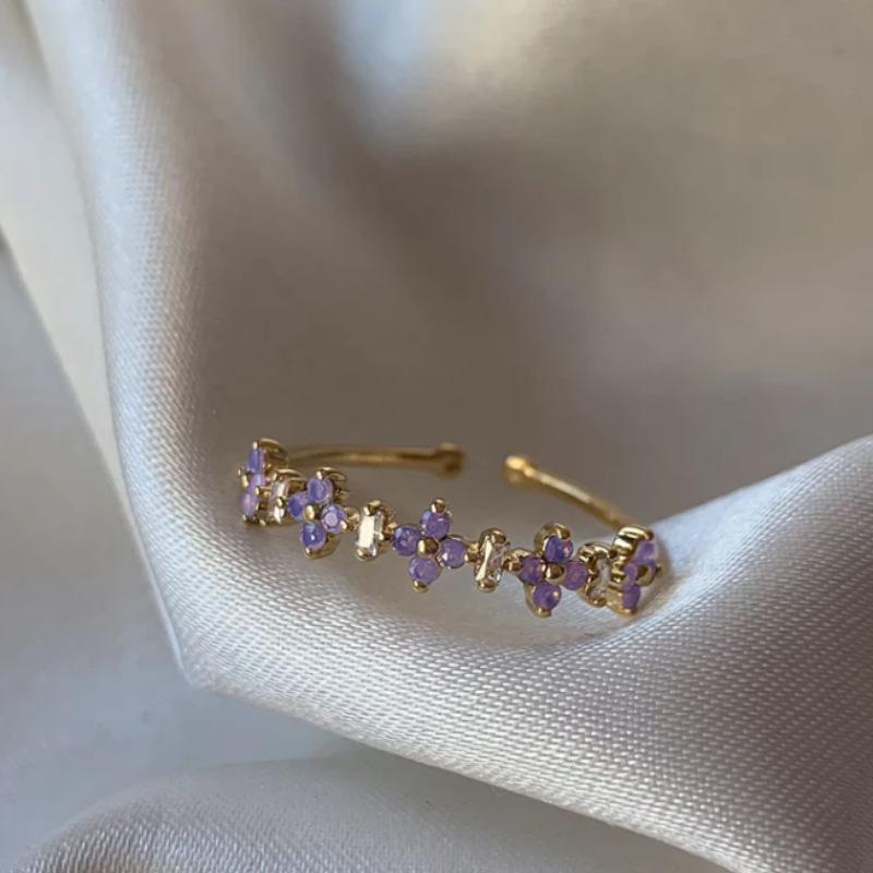 New Cute Colorful Zircon Flower Ring For Women Girl Fashion Vintage Zircon Adjustable Rings Jewelry Gift