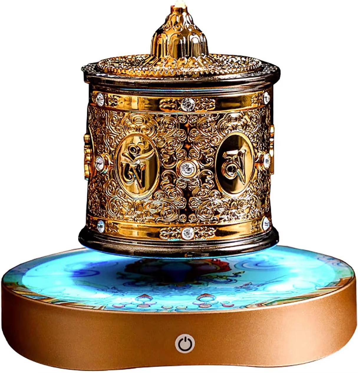 

Tibetan Buddhist Turntable Magnetic Levitation Wheel Built-in Scriptures Gilded Surface Automatic Rotation Decorative Ornaments UE Plug