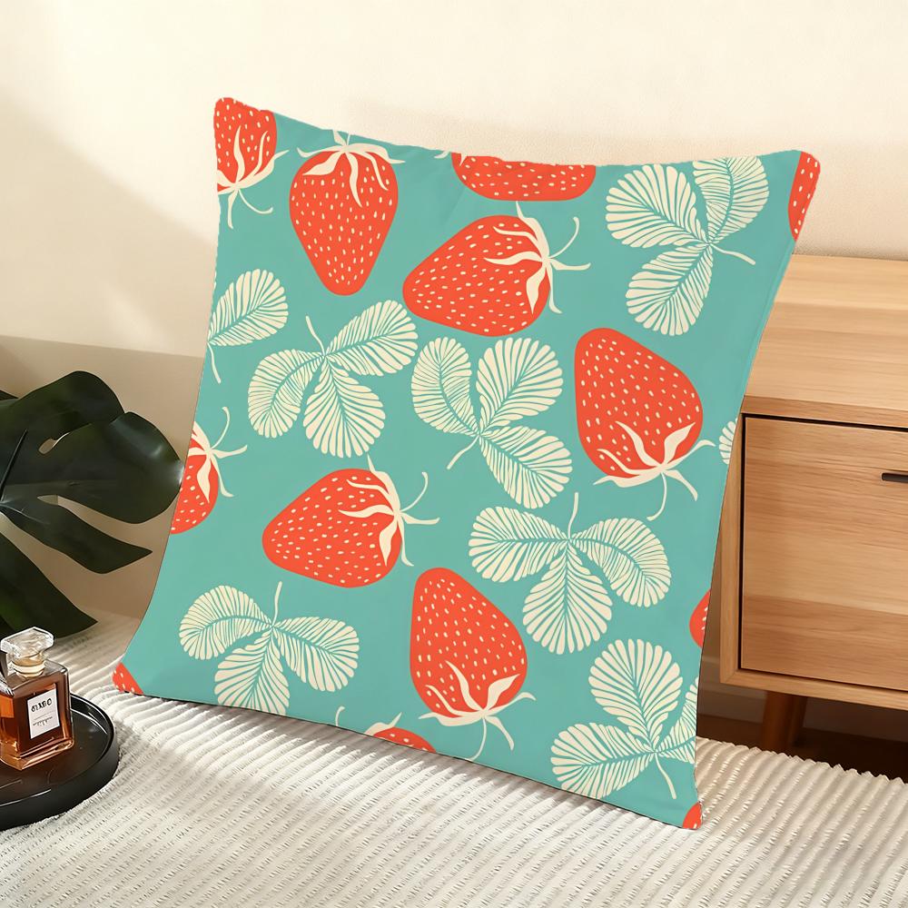 Strawberry Pattern Cushion Cover Soft Short Plush Pillow Cover Smooth Cozy Texture Aesthetic Cushion Case Home Decor