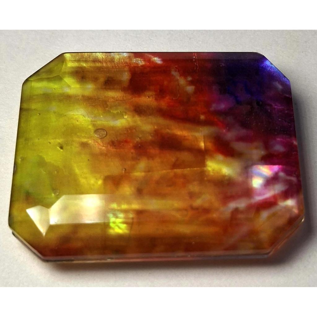 Natural Opal Like Ammolite 50-52 Ct Emerald Cut Certified Fabulous Gemstone