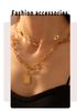 18K Gold-Plated Titanium Steel Eye of the Devil Portrait Square Pendant Double Layer Necklace for Women