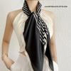 35.43" Black/White Striped Square Scarf, Elegant Simulated Silk Thin Shawl, Casual Sunscreen Windproof Head Wrap For Women