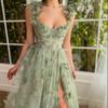 LSYX Sage Green 3D Lace Butterfiles Sweetheart Prom Dresses 2023 Spaghetti Straps A-Line High Slit Fairy Evening Gown