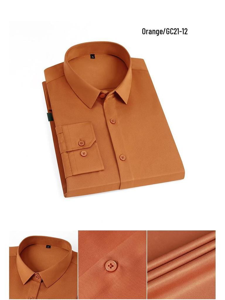 Męska koszula z długim rękawem nie wymagająca prasowania - Możliwość personalizacji logo, Casualowy jednolity kolor do pracy i biznesu