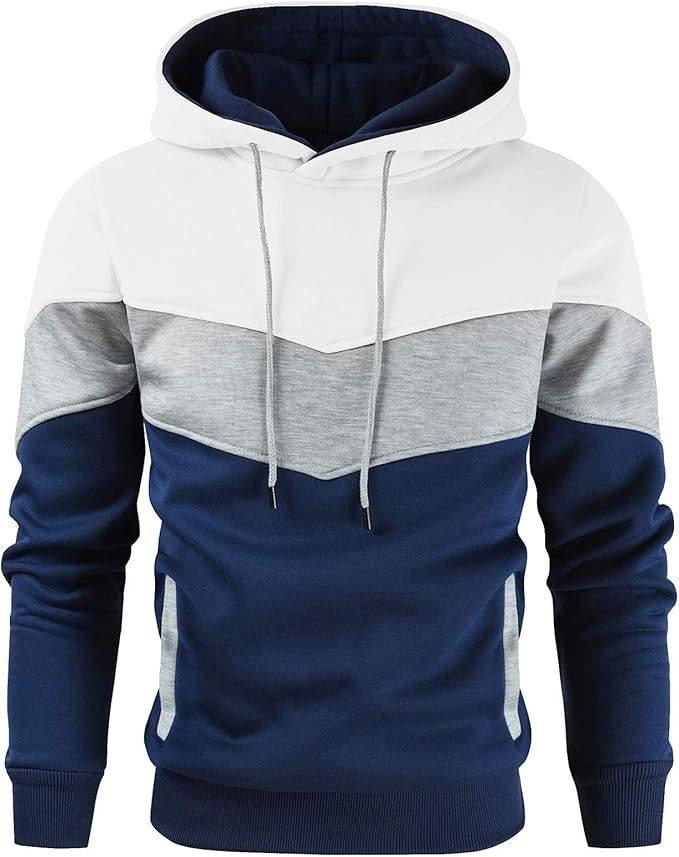 Men's Fashionable Printed Hooded Sweatshirt - European & American Casual Sports Color Block Top for Spring & Autumn