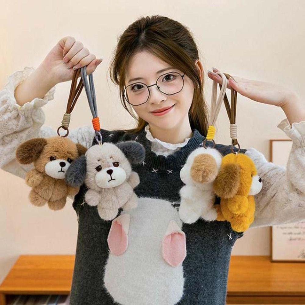 Animal Puppy Plush Keychain PP Cotton Puppy Doll Key Ring Sweet Plush Puppy Pendant Birthday Gift