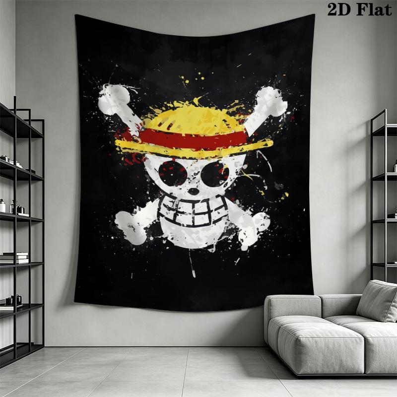One Piece Straw Hat Pirates Wall Tapestry Aesthetic Wall Hanging Printed Fabric Blanket Decorative Tapestries For Bedroom Living Room Home Decor