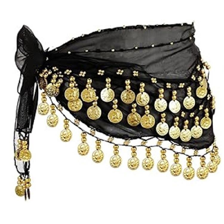 Womens Belly Dance Accessories Set with Hip Scarf Wrap Gold Coin Headband Belly Dance Necklace Earrings and Bracelets