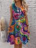Casual Women Tank Dress Summer Sleeveless O-Neck 3D Print Loose A-Line Dress Beach Vest Dress