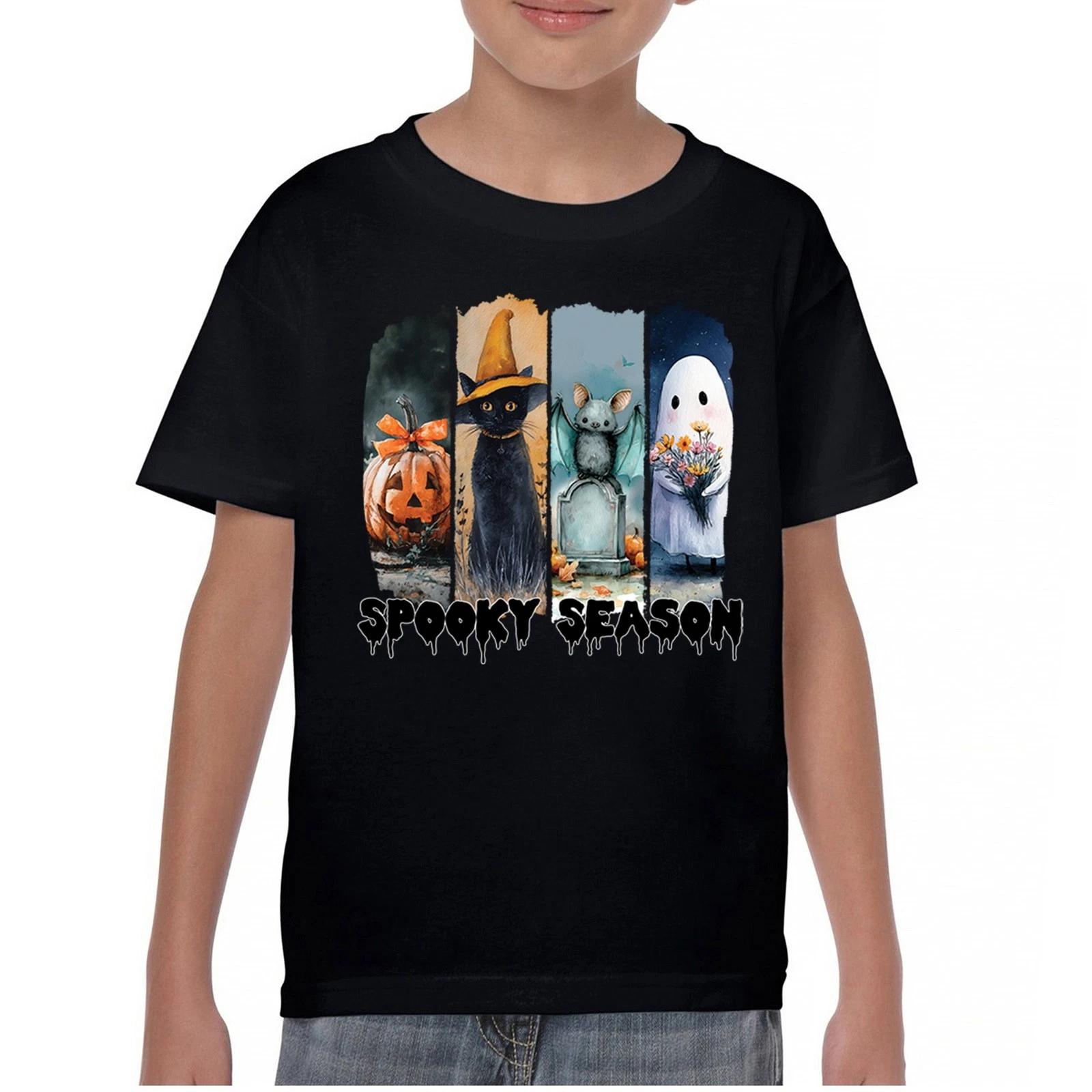 Spooky Season Quad Youth kids boys T-Shirt Halloween Trick or Treat Pumpkin Head Kids 140