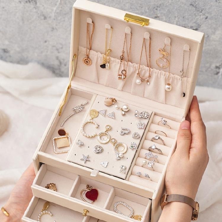 3 Layer Portable Travel Jewelry for case Jewelry Storage Box Organizer with Lock