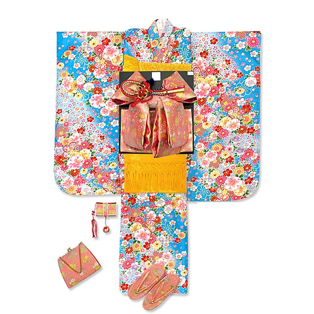 Muromachi 7 Years Old Kimono Full Set Four Kimono Making Obi Set 753 Twisted Plum and Double Cherry PTK380d103YY [Kyoto st. ] Shichi-Go-San Girls'