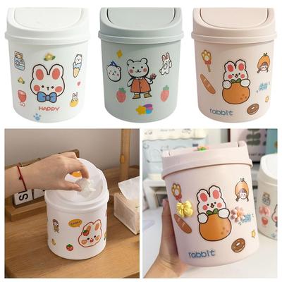 1Pcs with Cover Sticker Trash Can Storage Box Garbage Can Durable Mini Desktop Bin