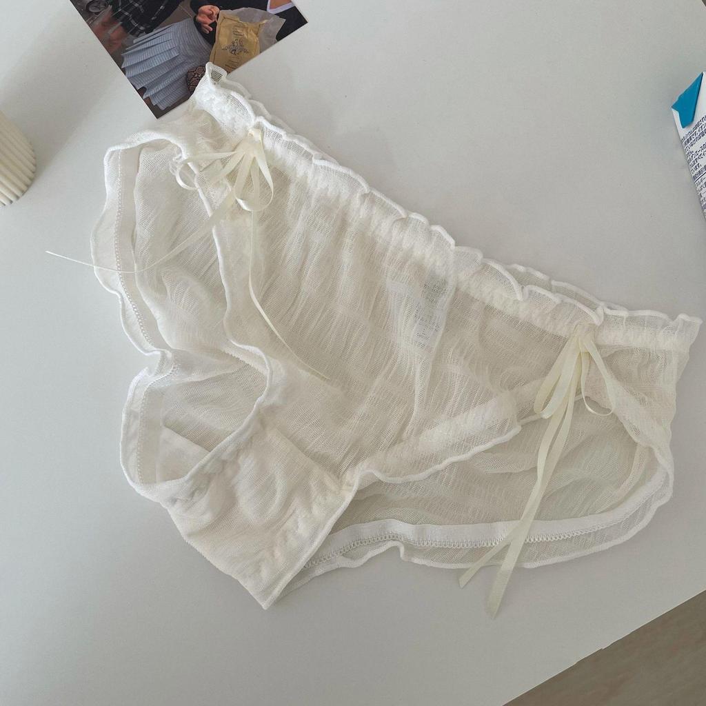 Japanese Style Cute Ruffled Mesh Panties - Mid-Waist Lace Semi-Transparent Fairy Triangle Briefs