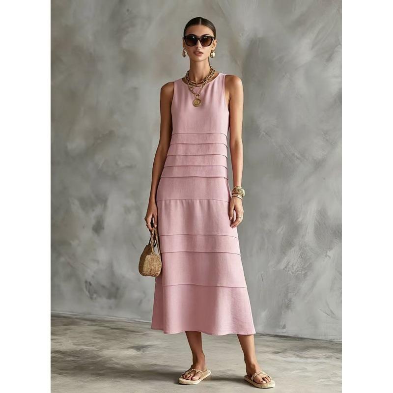 2026 European and American women s clothing new minimalist design temperament vest cake dress S розовый