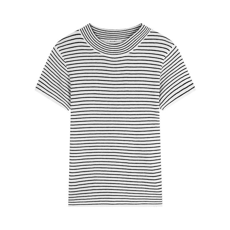 

CLEAN SPACE Women s Wool Blend Knitted T-Shirt, Spring 2025 Collection, Short Sleeve, Thirteen Rows Design