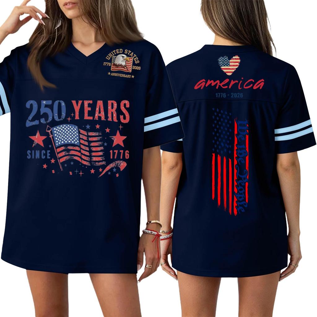 Damen Casual Mode V-Ausschnitt Sport Unabhängigkeitstag Druck Kurzarm Sport T-Shirt Top