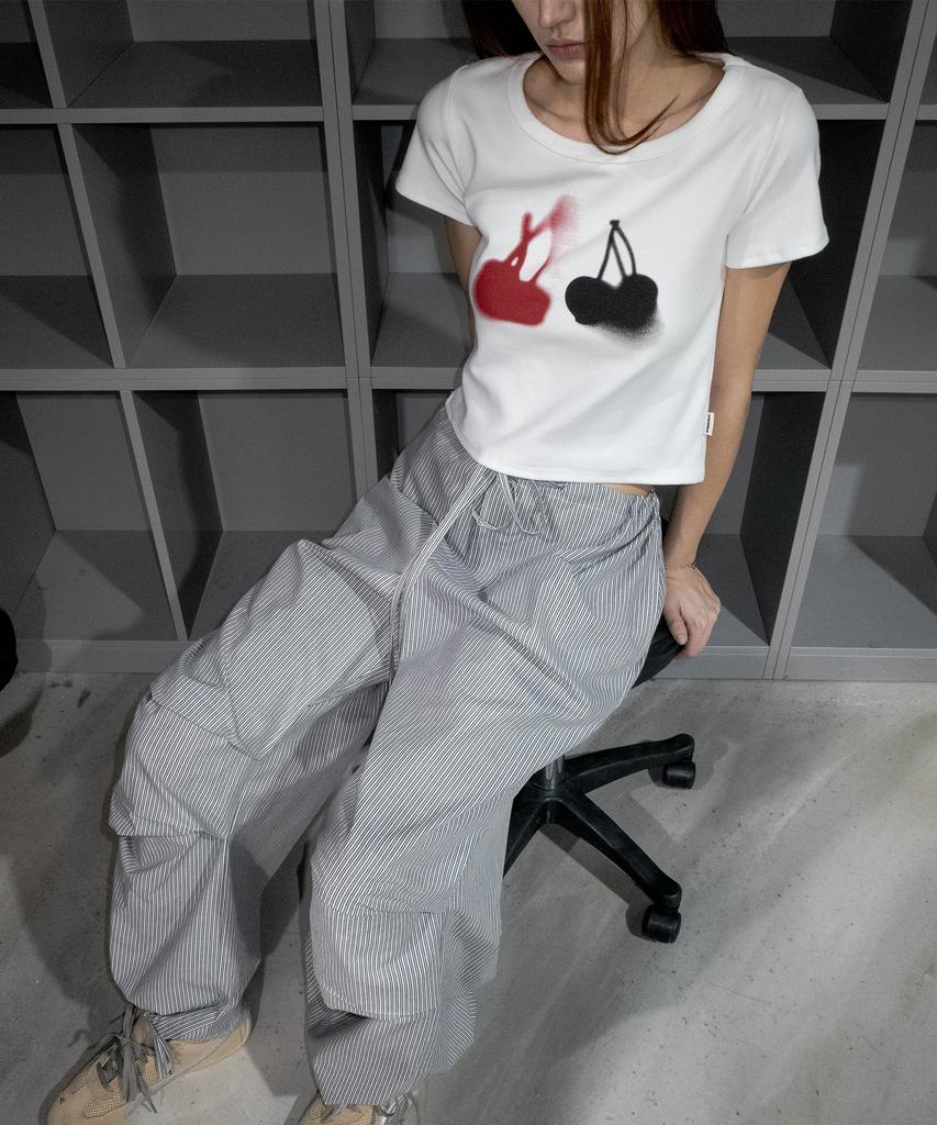 CHICKS Cherry Bloom Crop Slim Fit Short Sleeve T-Shirt White