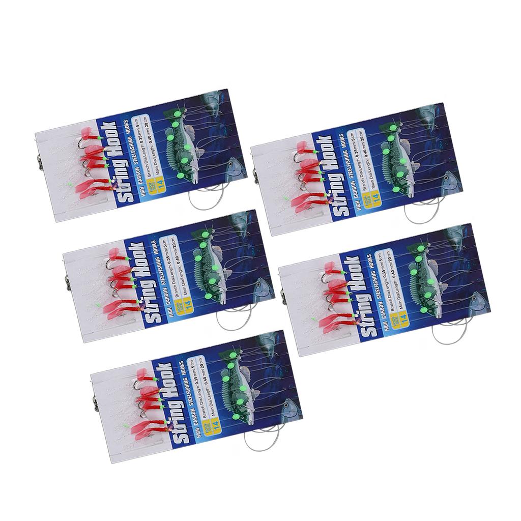 5 Groups Bait String Hook Anti Winding 6 Hooks for White Bar Sea Bass Mandarin Fish Model 14