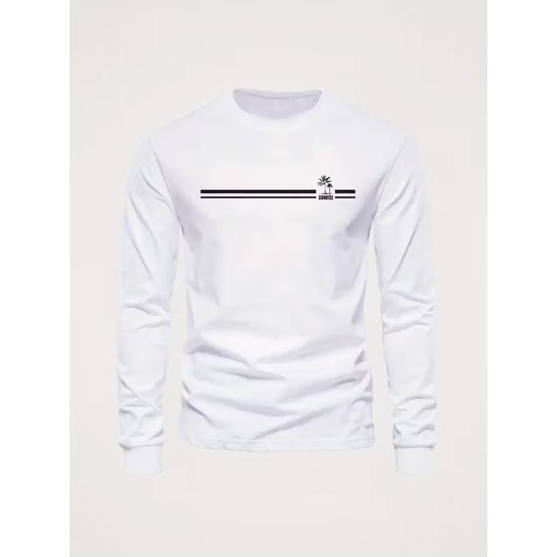 Spring and Autumn Round Neck 3D Printed Top Fashionable Casual Minimalist Long Sleeved Men's T-shirts