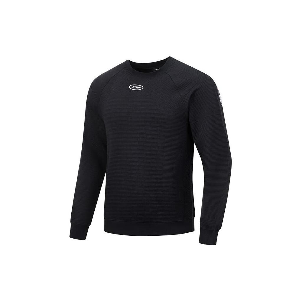 Li Ning CBA Series Solid Color Crew Neck Sports Sweatshirt Men sweatshirt Black AWDU079-1