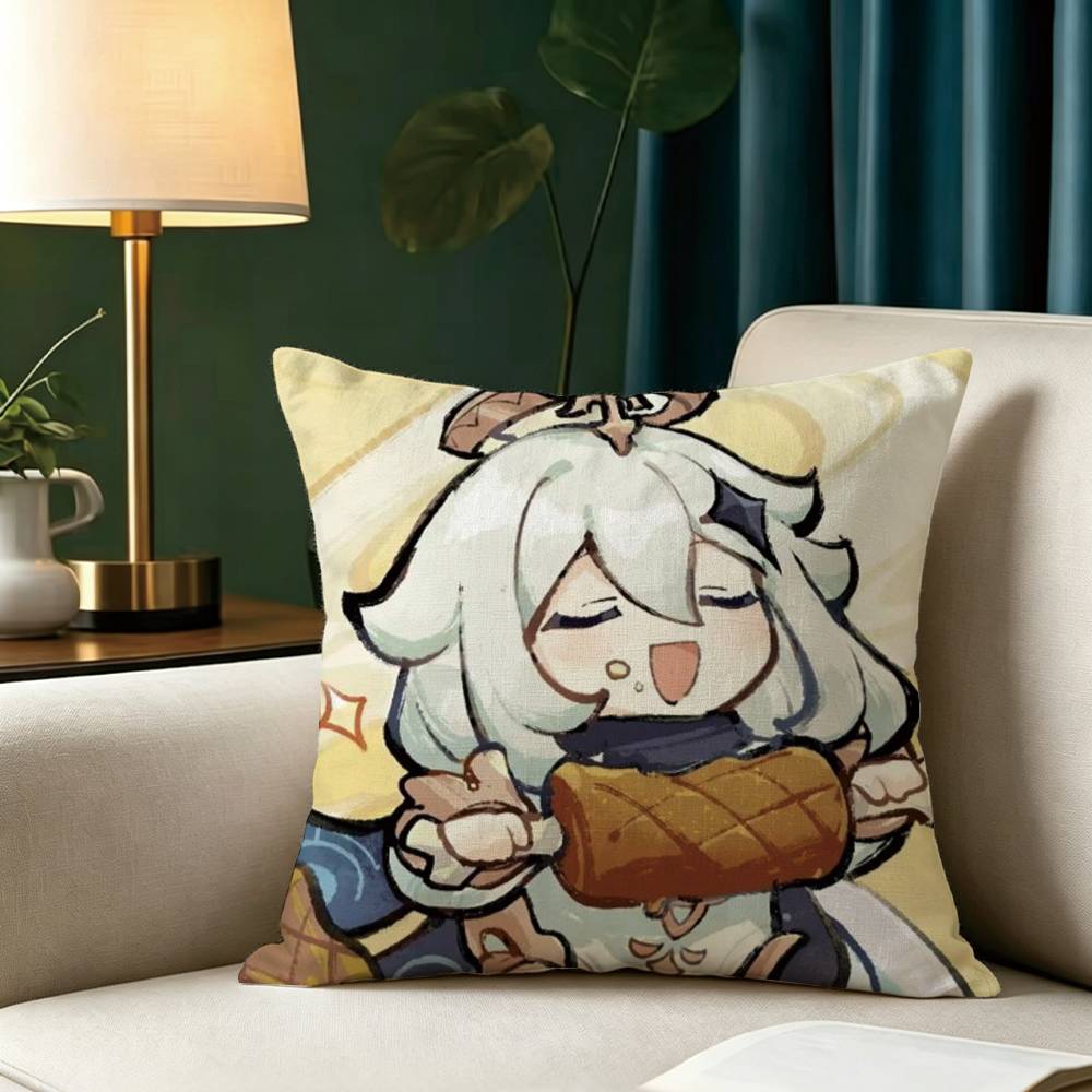 G-Genshin Impact P-Paimon Pillow Case Square Double-Sided Sofa Cushion Cover Bedroom Bedside Pillow