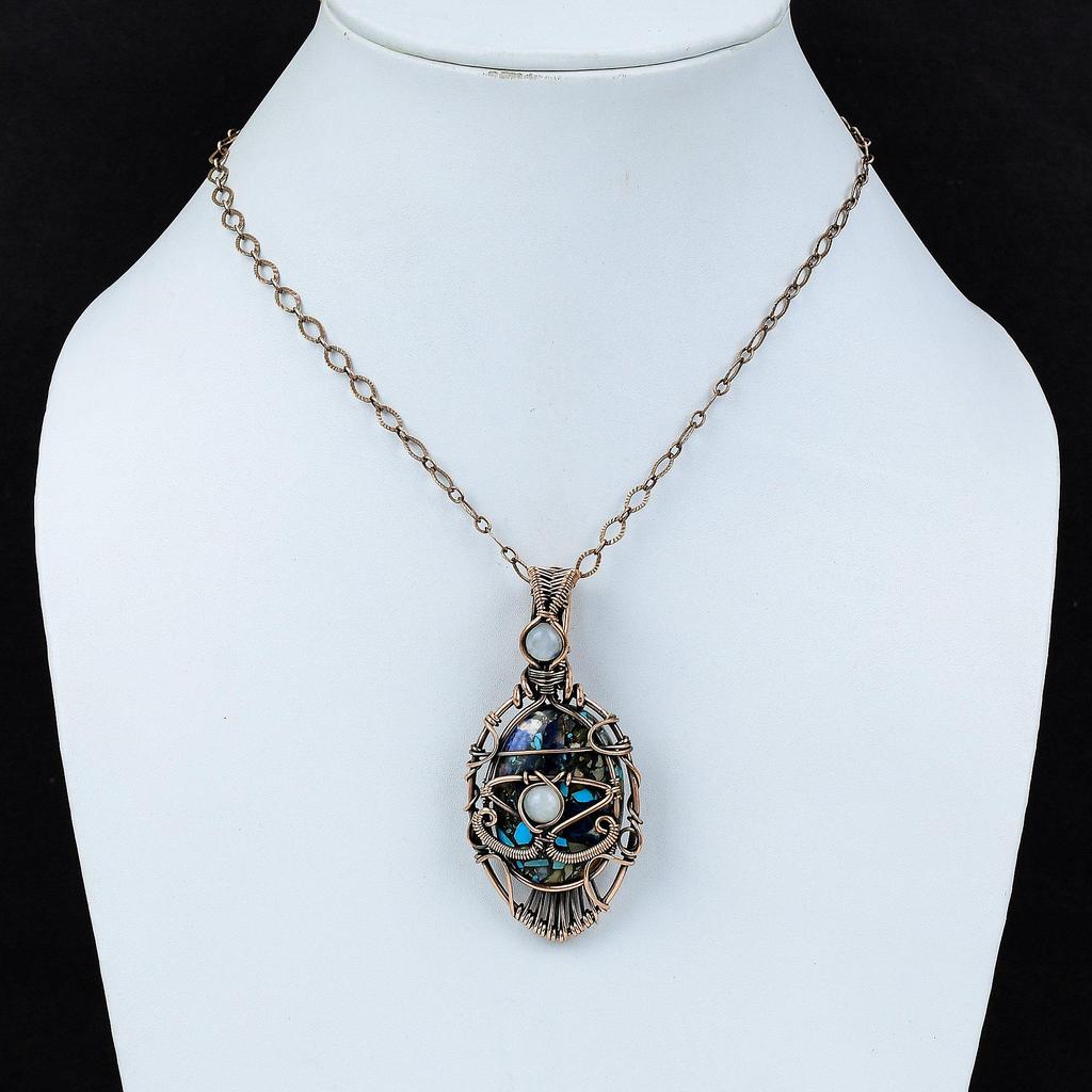 Pandantiv Ochiul Răului Cupru Multi Turcoaz Pandantiv Cupru Înfășurat cu Sârmă Pandantiv Piatră Lunii Bijuterii din Cupru Cadou Pentru Ea Pandantiv Făcut Manual