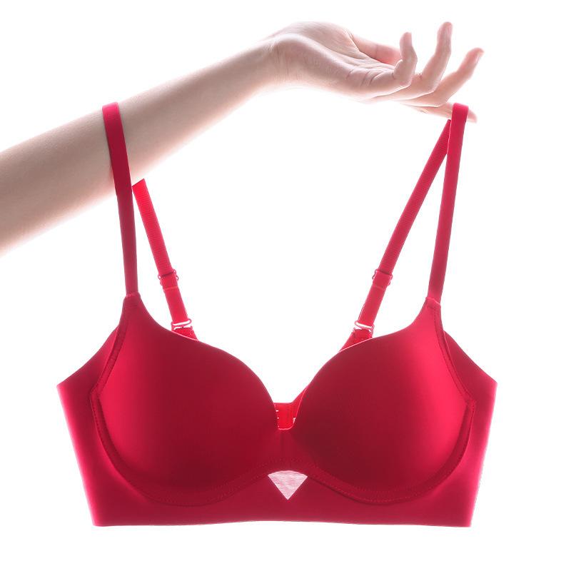 Smooth Underwear Comfortable and Sexy Gathered Bra Anti Sagging Double Breasted Seamless Red Bra