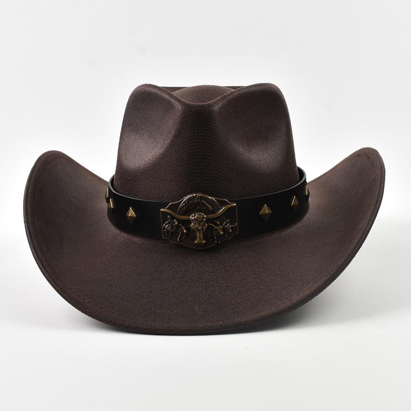 Vintage Big-edge Western Cowboy Hat For Men WomenGentleman Cowgirl Jazz Hat Cloche Church Caps Sombrero Hombre