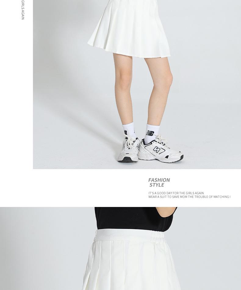 Dívčí preppy bílá plisovaná tenisová sukně - korejský styl, letní sportovní oblečení pro větší děti
