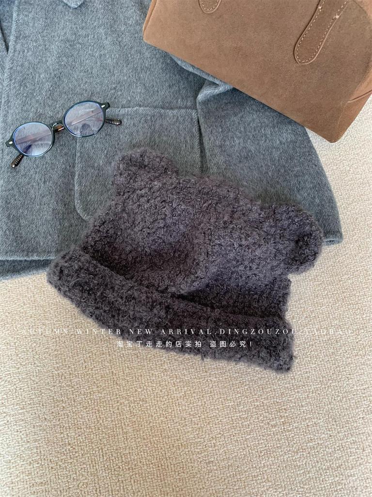 Soft Glutinous Cute Handmade Ears Bear Hat Women's Autumn and Winter Warm Curling Ear Protector Wool Hat