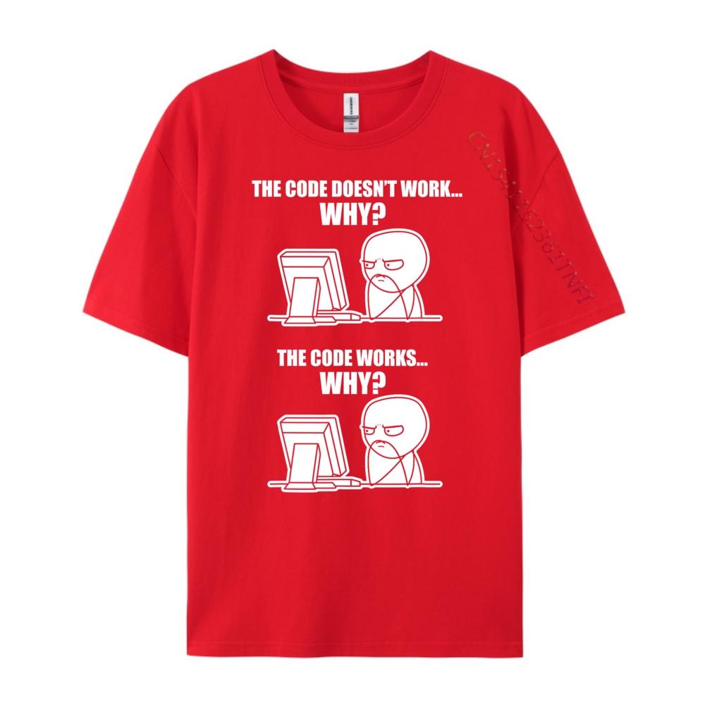 Rolig Programmerare Kod Fungerar Varför Meme Rosa Grafiska T-shirts Herrkläder Lyxig Designer Kortärmad T-shirt för Män Klassisk