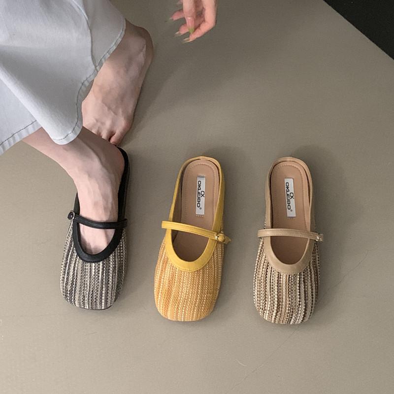 Fashion 2024 Autumn Women Flat Shoes Fashion Round Toe Slip On Mules Shoes Soft Flat Heel Outdoor Casual Dress Sandal Shoes Mujer