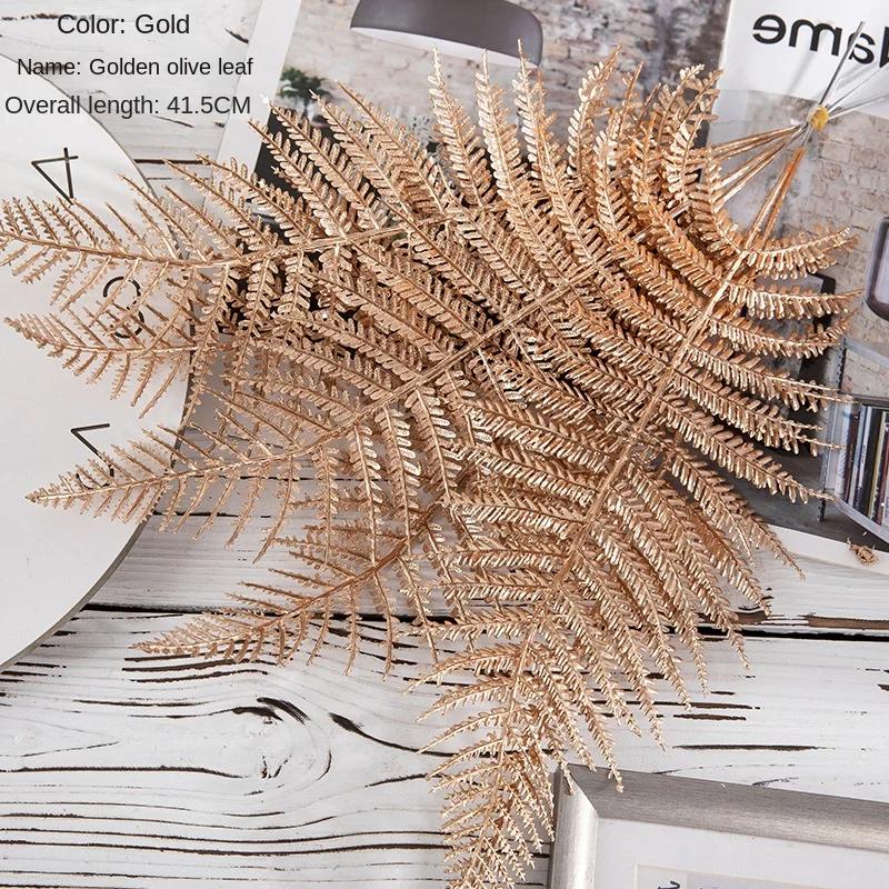 6pcs/set Artificial Flower Gold Christmas Flower New Year Flower Spray Gold Accessories Home Decoration Christmas Fake Flowers